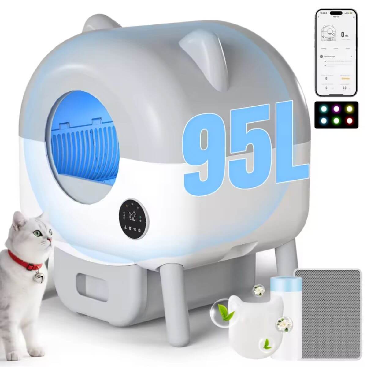 Litière Automatique pour Chat 95L avec la capacité 95L écrit