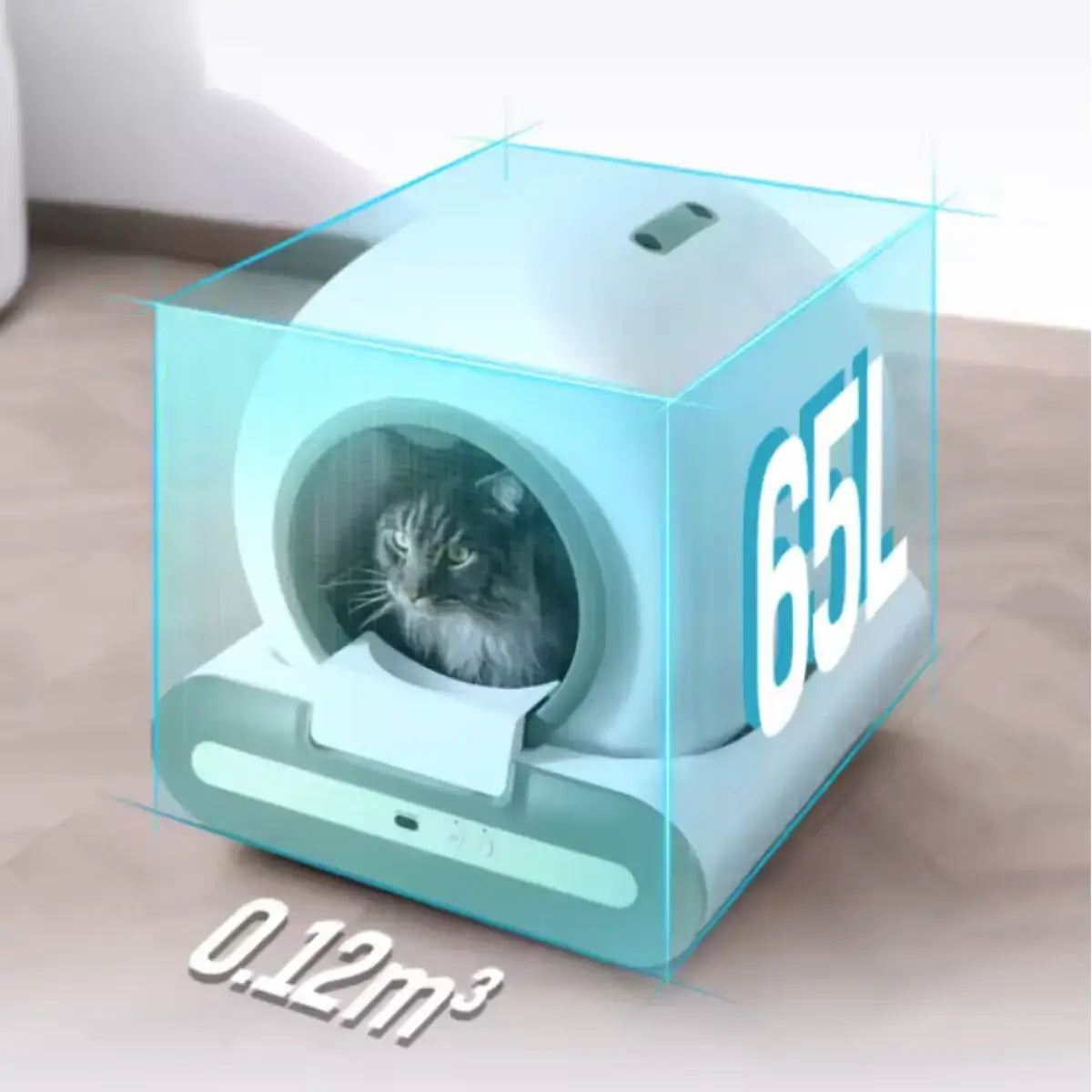 Litière Automatique pour Chat Vert Sauge photo capacité 65l