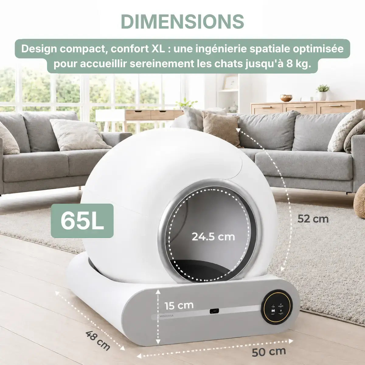 Litiere Automatique Autonettoyante pour Chat capacité 65L