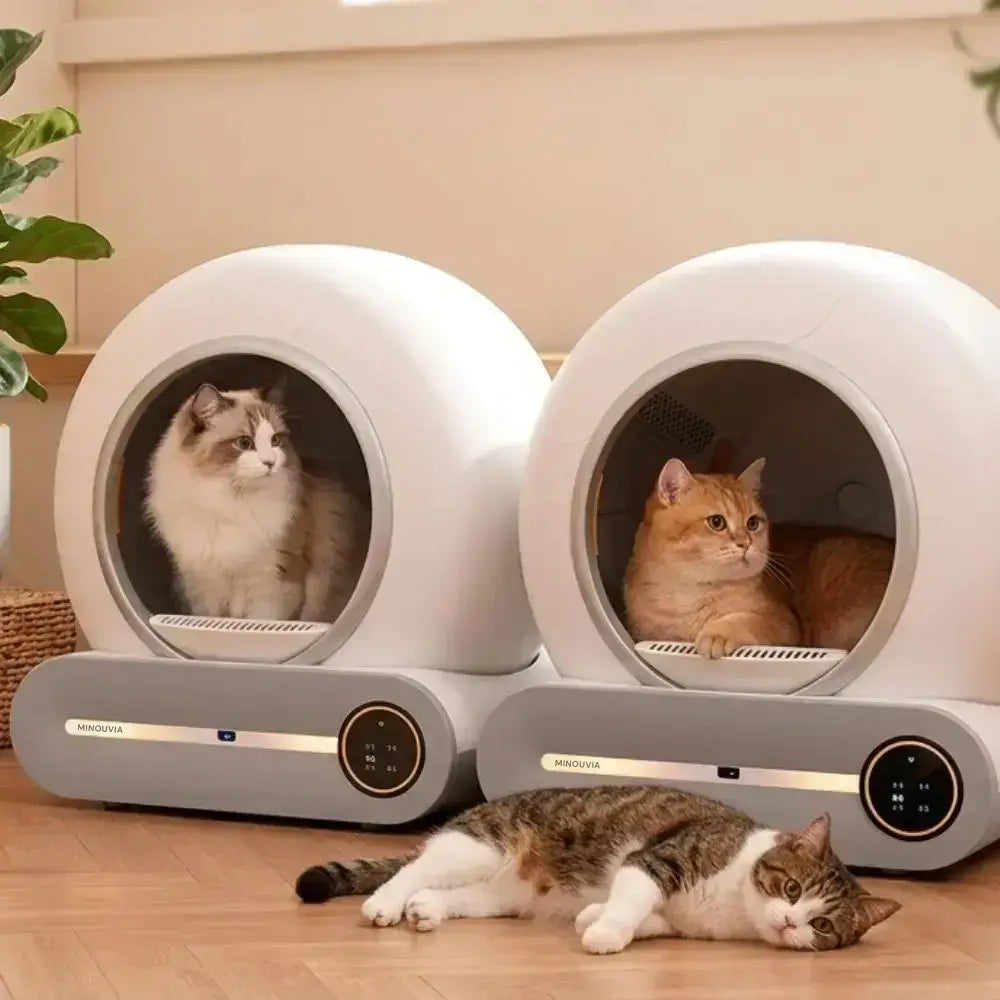 Litières Automatiques & Autonettoyantes pour chat Minouvia avec trois chats