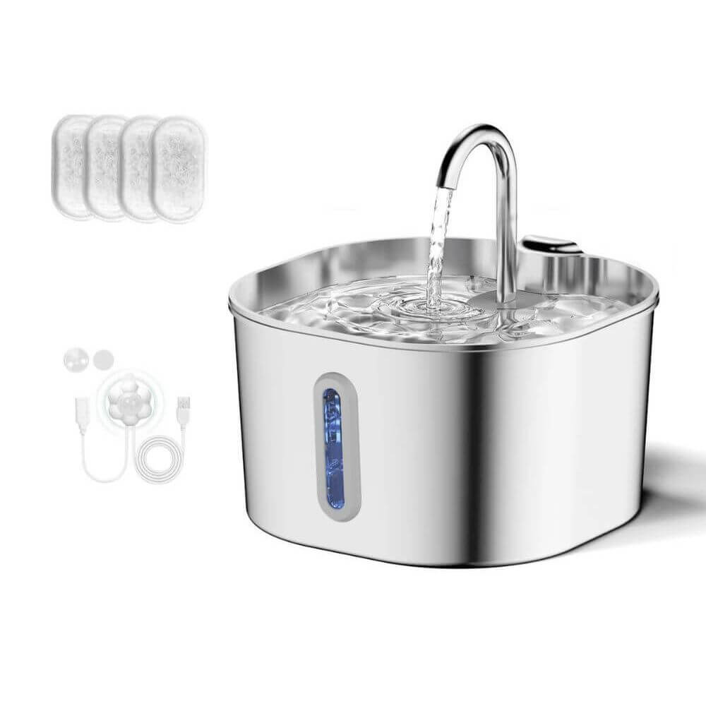 Fontaine à Eau Chat Automatique - Inox 2,2 L contenu du colis