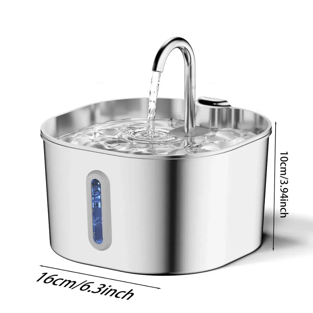 Fontaine à Eau Chat Automatique - Inox 2,2 L dimensions
