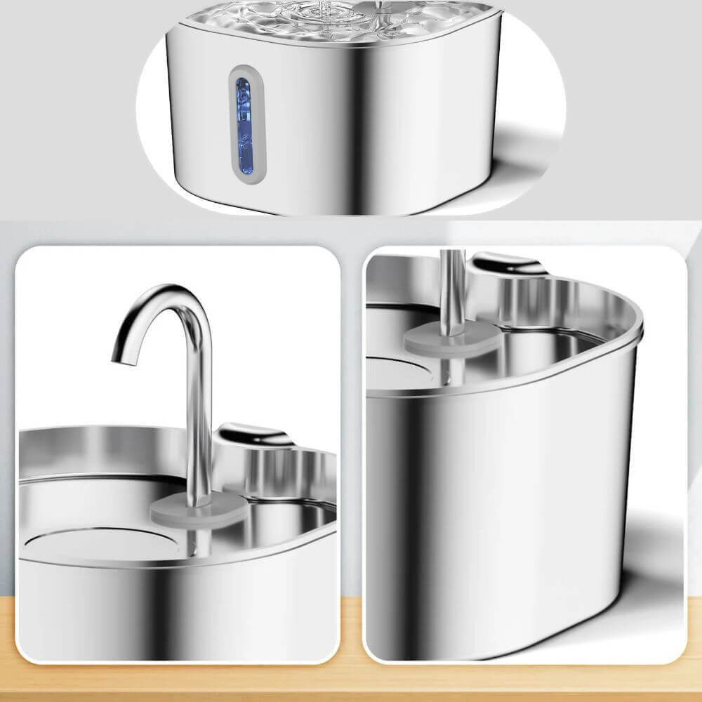 Fontaine à Eau Chat Automatique - Inox 2,2 L zoom sur les différentes parties