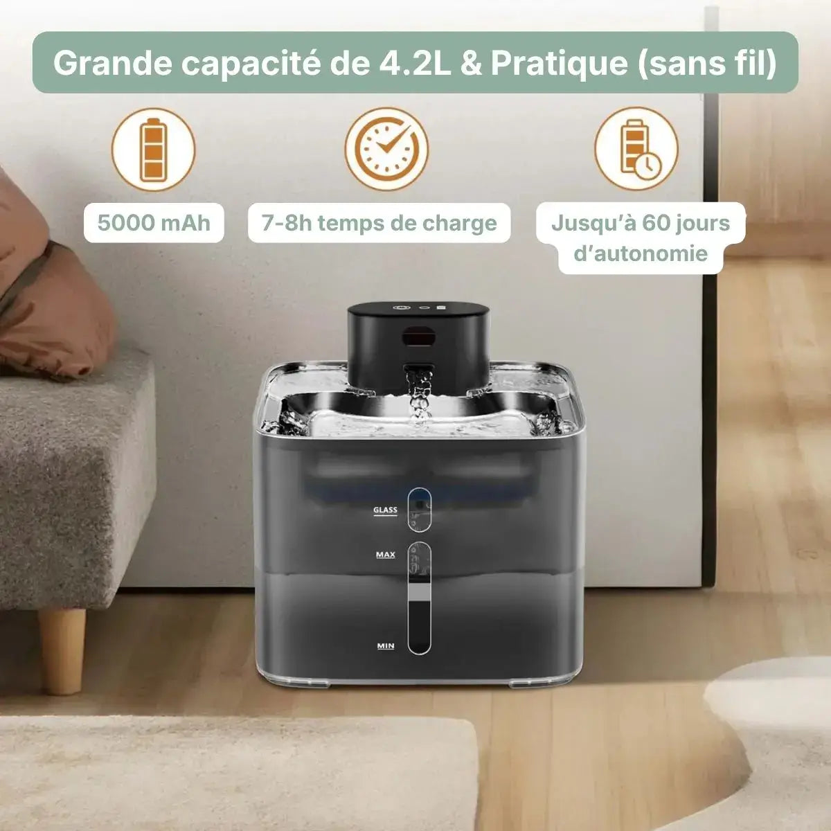 Fontaine à Eau pour Chat - Inox 4,2 L Sans Fil caractéristiques