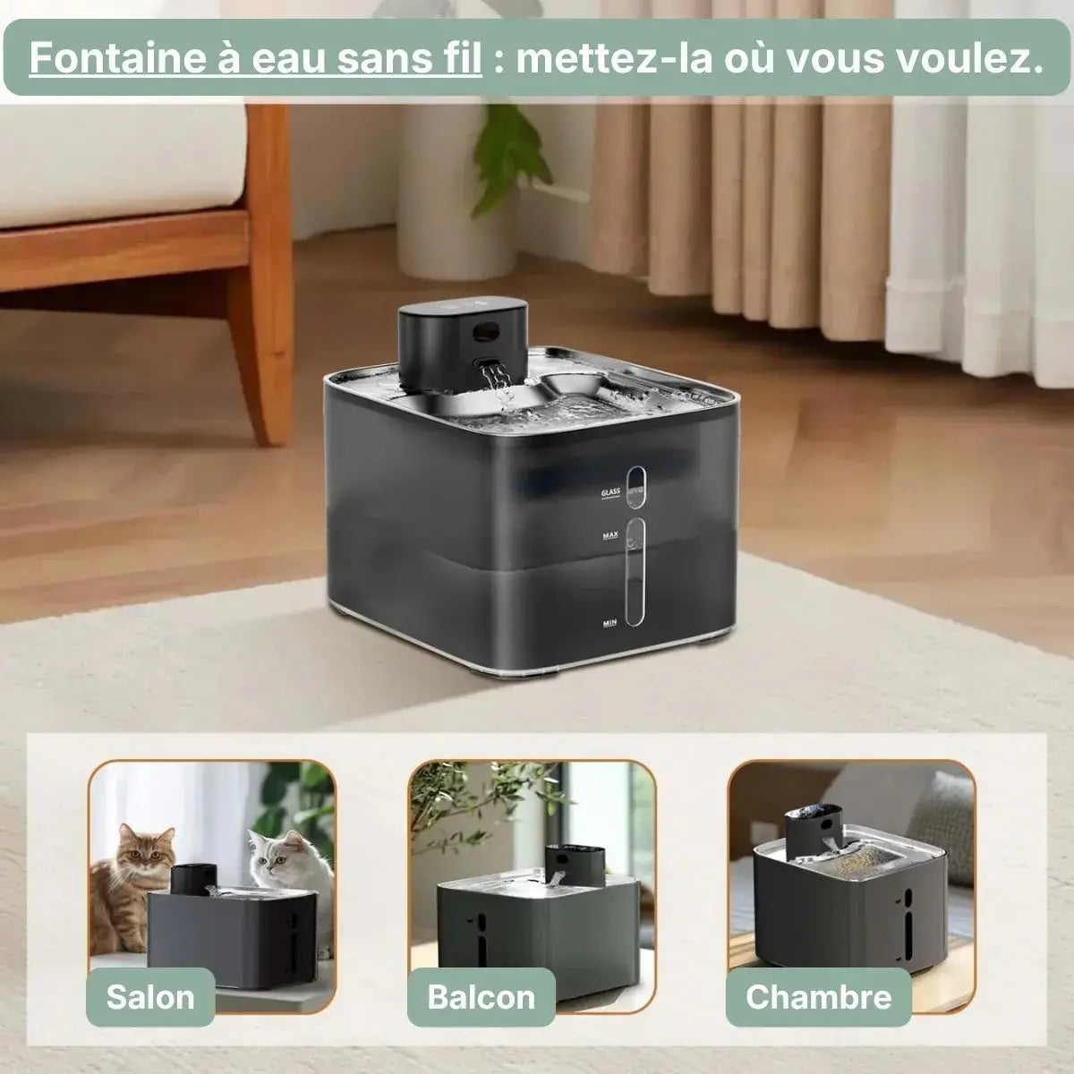 Fontaine à Eau pour Chat - Inox 4,2 L Sans Fil portable
