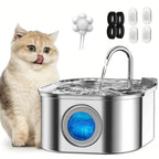 Fontaine à Eau pour Chat en Inox 3,2 L - Filaire avec chat sur fond blanc