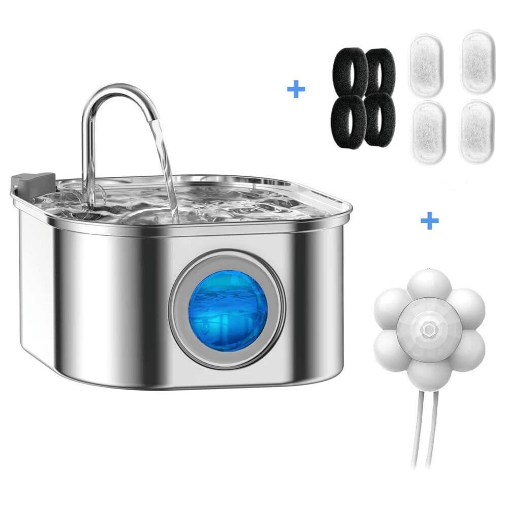 Fontaine à Eau pour Chat en Inox 3,2 L - Filaire contenu du colis