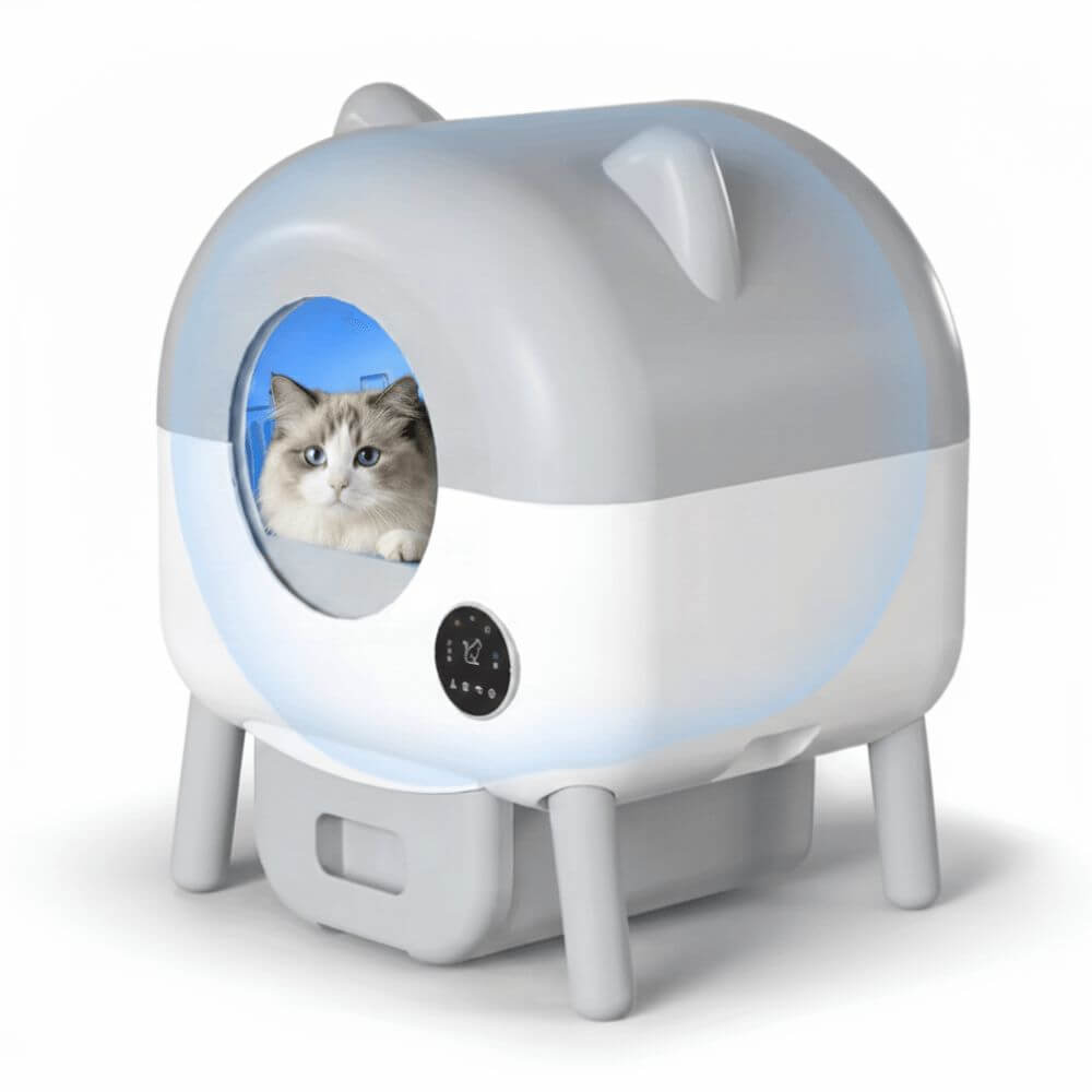 Litière Automatique pour Chat 95L avec un chat à l'interieur