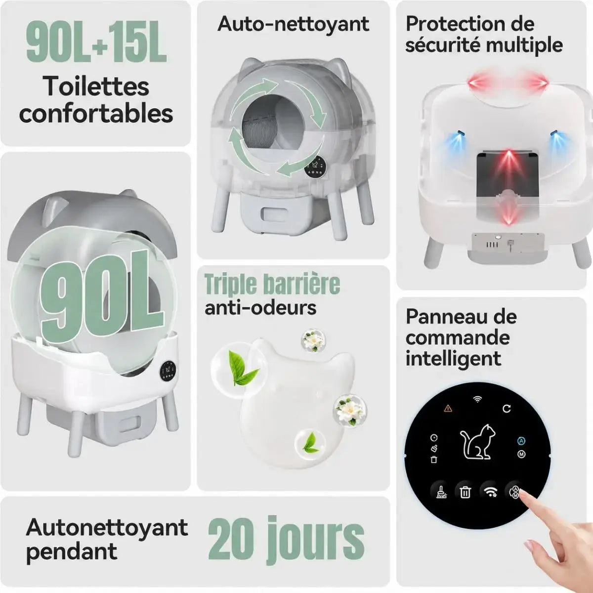 Litière Automatique pour Chat 95L avec les différentes caractéristiques et bénéfices