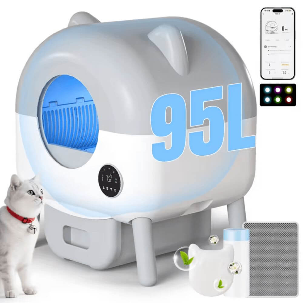 Litière Automatique pour Chat 95L avec la capacité 95L écrit