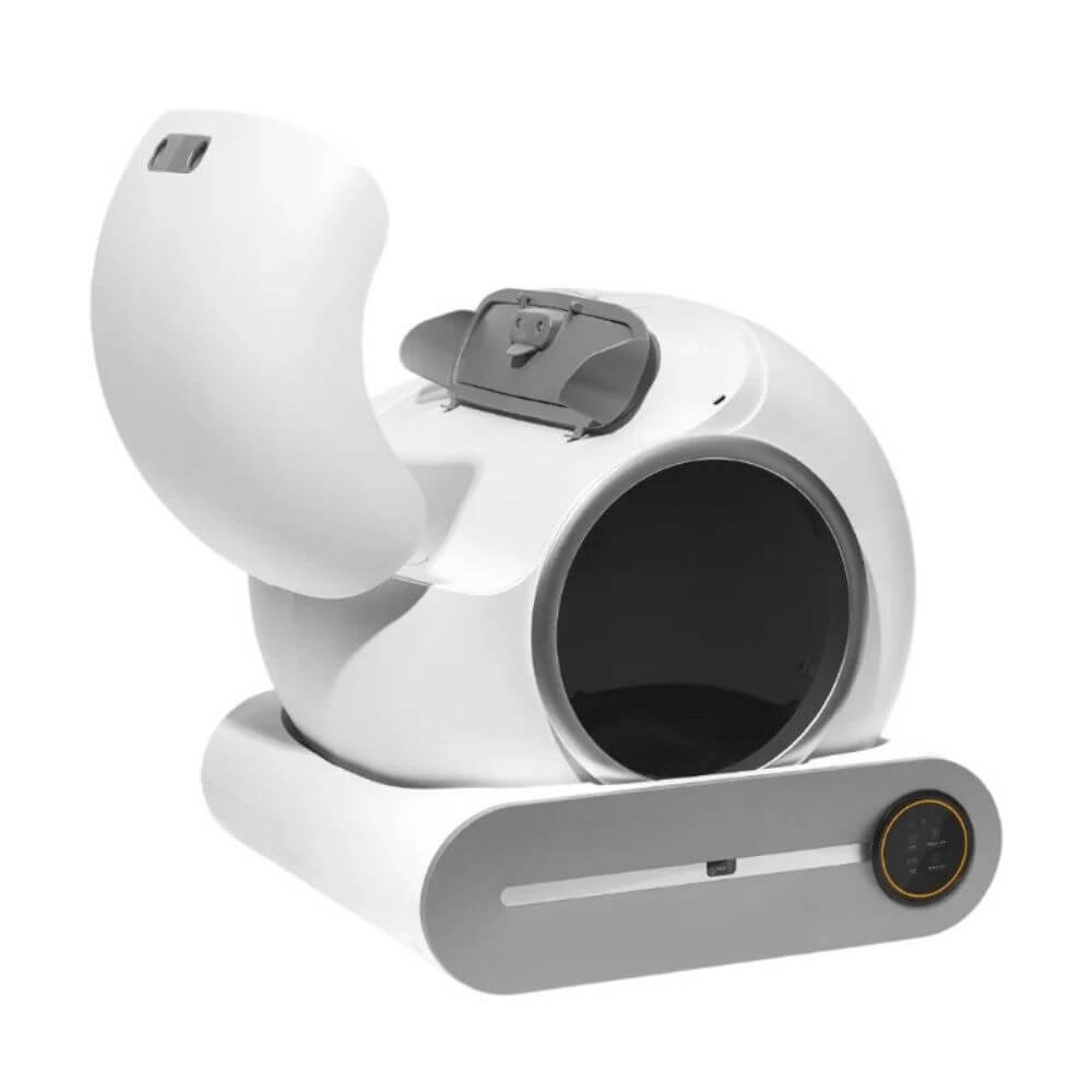 Litiere Automatique pour Chat Blanc Autonettoyante système d'ouverture