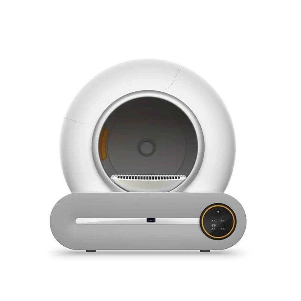 Litiere Automatique pour Chat Blanc Autonettoyante photo de face sur fond blanc