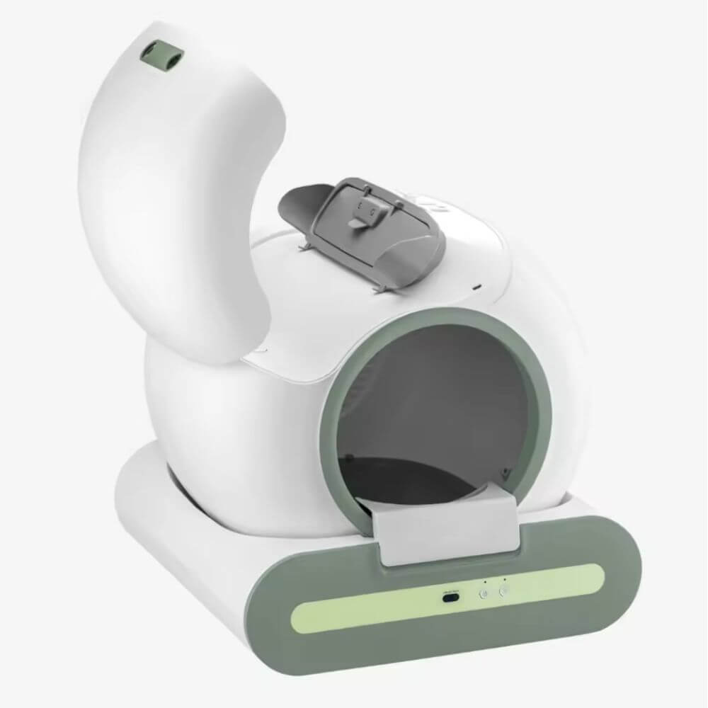 Litière Automatique pour Chat Vert Sauge ouverture