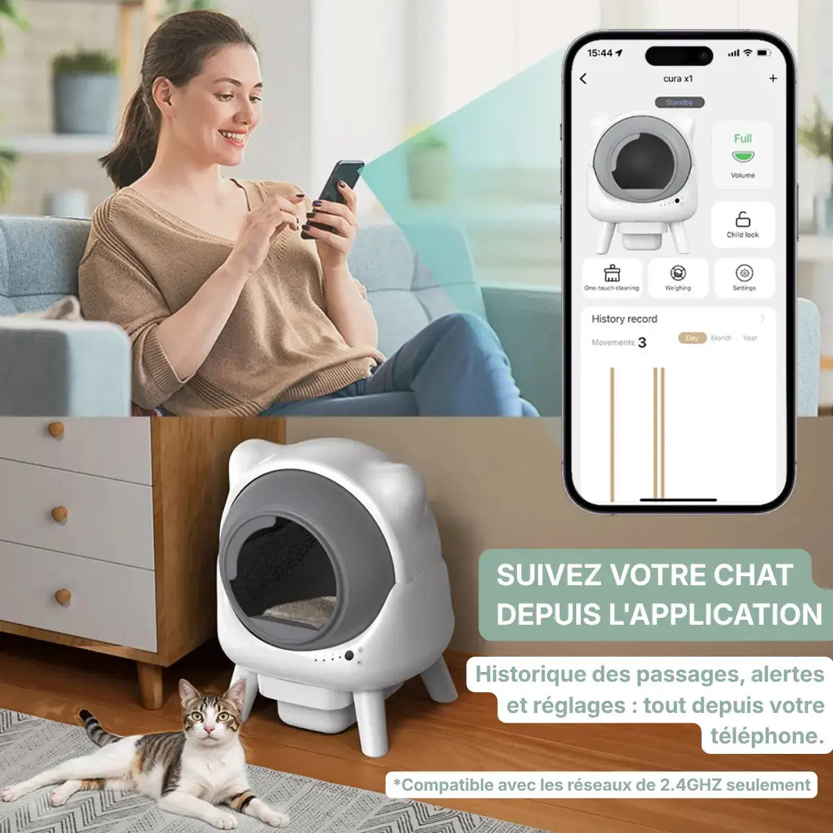 Litière automatique IconCat Blanc application