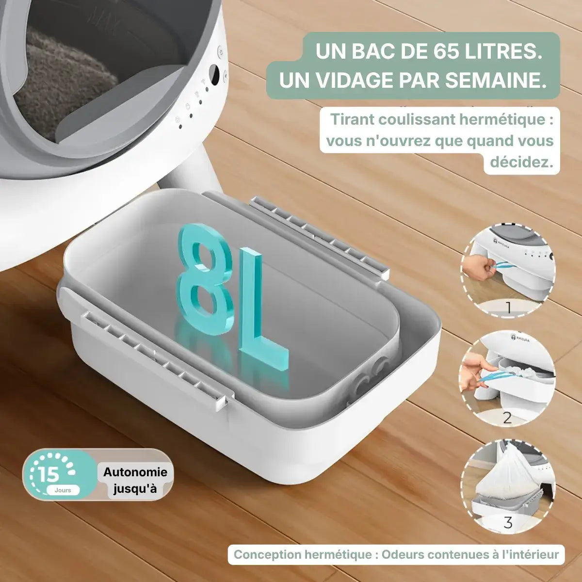 Litière automatique IconCat Blanc bac à déchet de 8L