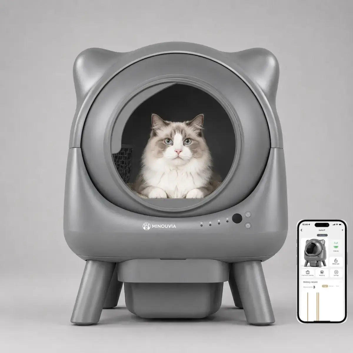Litiere automatique IconCat Gris avec chat