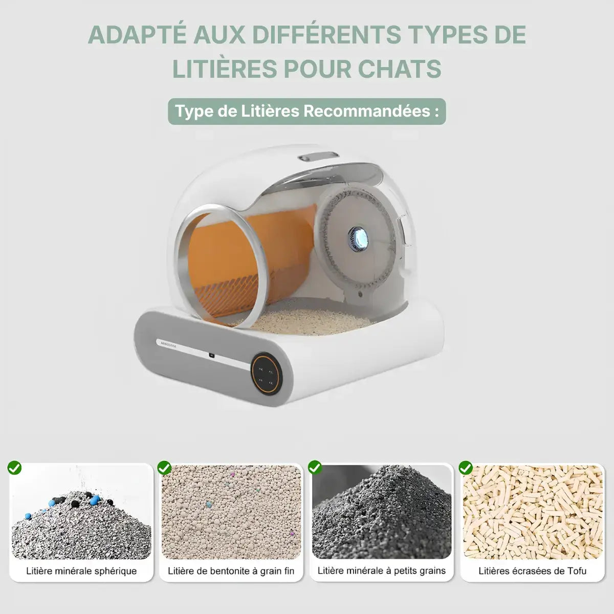 Litiere Automatique Autonettoyante pour Chat types de litières
