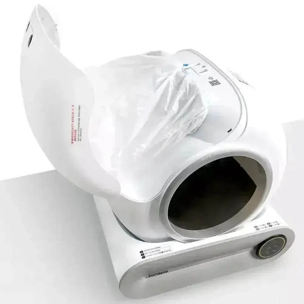 Sacs à Déchets pour Litière Automatique - Pack 60 mise en place sur la litière automatique